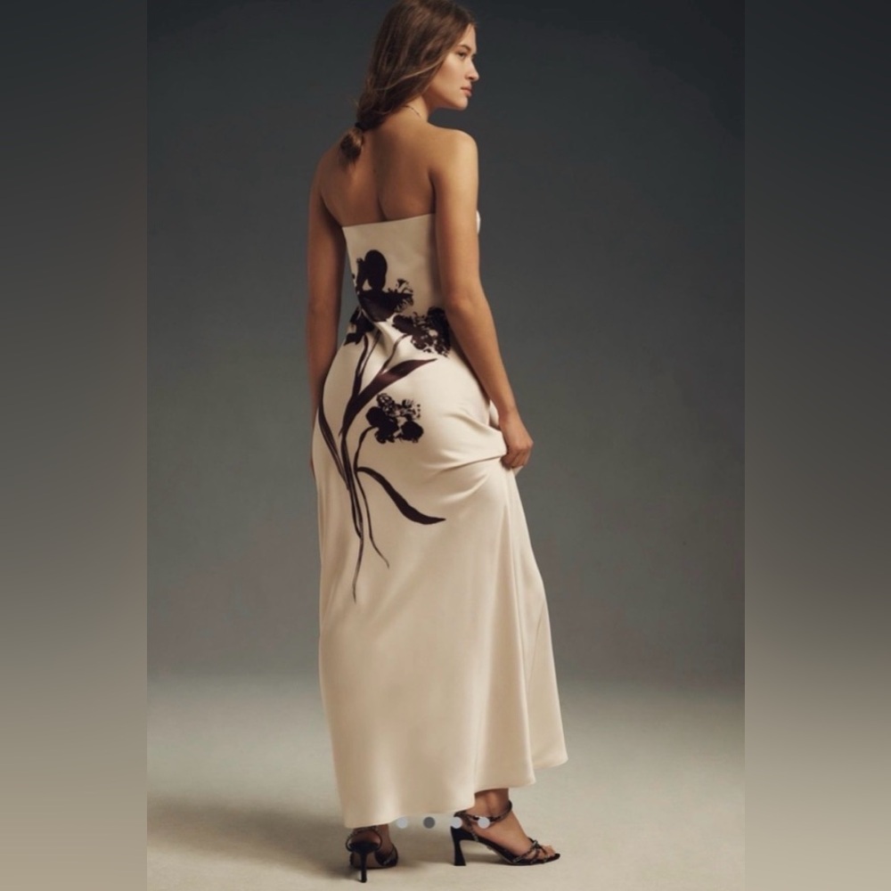 By Anthropologie - The Fleur Strapless Satin Maxi Dress NWOT - Picture 2 of 7